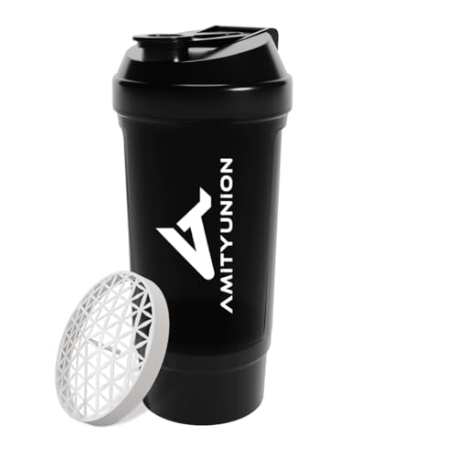 Protein Shaker 700 ml „FYRA“ auslaufsicher - BPA frei mit Pulverfach & Sieb und...