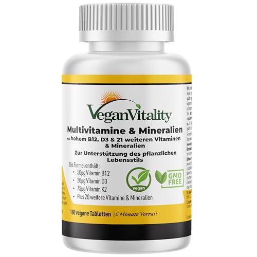 Vegan Multivitamin Tabletten hochdosiert - Vitamin b12 vegan & Eisen. 180...