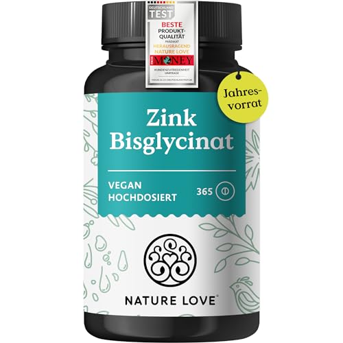 NATURE LOVE® Zink - 365 Tabletten (1 Jahr) - Hochdosiert (25mg): Zink-Bisglycinat...