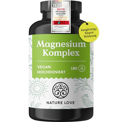 NATURE LOVE® Magnesium Komplex - 180 Kapseln - 400mg elementares Magnesium je...