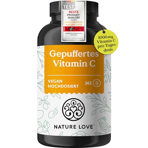 NATURE LOVE® Gepuffertes Vitamin C - Hochdosiert mit 1000mg Vitamin C je Tagesdosis...