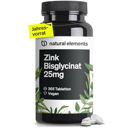 Zink 25mg – 365 Tabletten – gut verträgliches Zinkbisglycinat (Zink-Chelat) –...