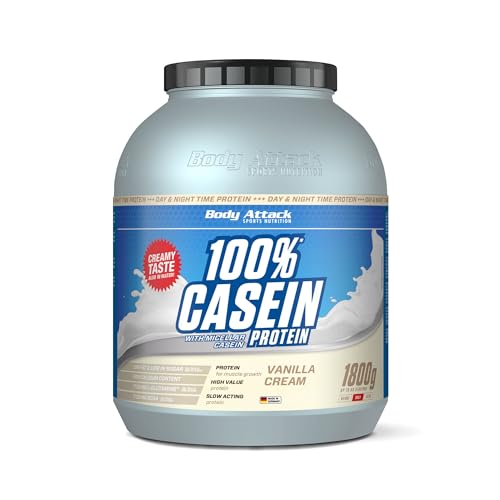 Body Attack 100% CASEIN PROTEIN - Vanilla Cream, 1,8 kg - Hochwertiges Protein Pulver...