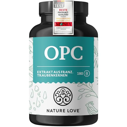 NATURE LOVE® OPC Traubenkernextrakt - 180 Kapseln - hochdosiert mit 800mg Extrakt je...