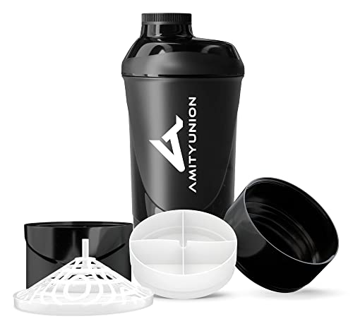 AMITYUNION Protein Shaker mit Pulverfach 700 ml Eiweiß Shaker Deluxe auslaufsicher -...