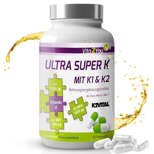 Vita2You Ultra Super K - 3 Vitamin K Formen - 120 Kapseln - Vitamin K2 und K1 - MK4 &...