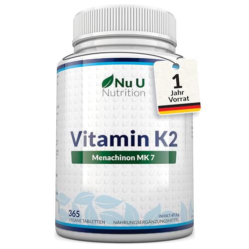 Vitamin K2 MK7 200µg - 365 Vegane Tabletten - 12 Monate - Vit K2 MK-7 Menaquinon...