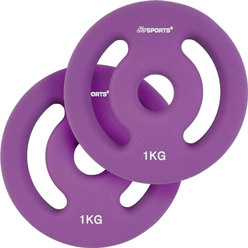 ScSPORTS® Neopren Hantelscheiben - Set: 2 x 1 kg, Ø 31mm, Gusseisen, Lila -...