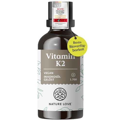 NATURE LOVE® Vitamin K2 MK7-200µg - 1700 Tropfen (50ml) - Höchster...