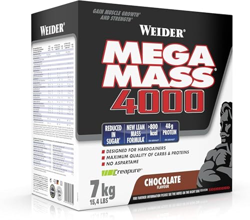 Weider Mega Mass 4000 Weight Gainer Shake zum Zunehmen, Schokolade, mit...