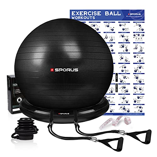 Sporus Gymnastikball mit Ballschale, Anti-Burst Fitnessball 65 cm Stuhl System und...